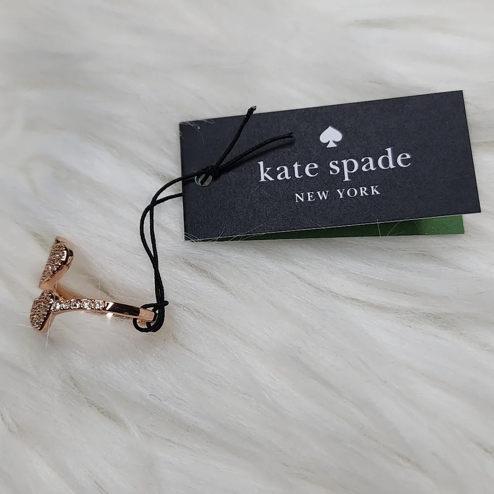 Kate Spade Yours Truly Pave Heart Ring Adjustable Clear/Rosegold - New with Tags